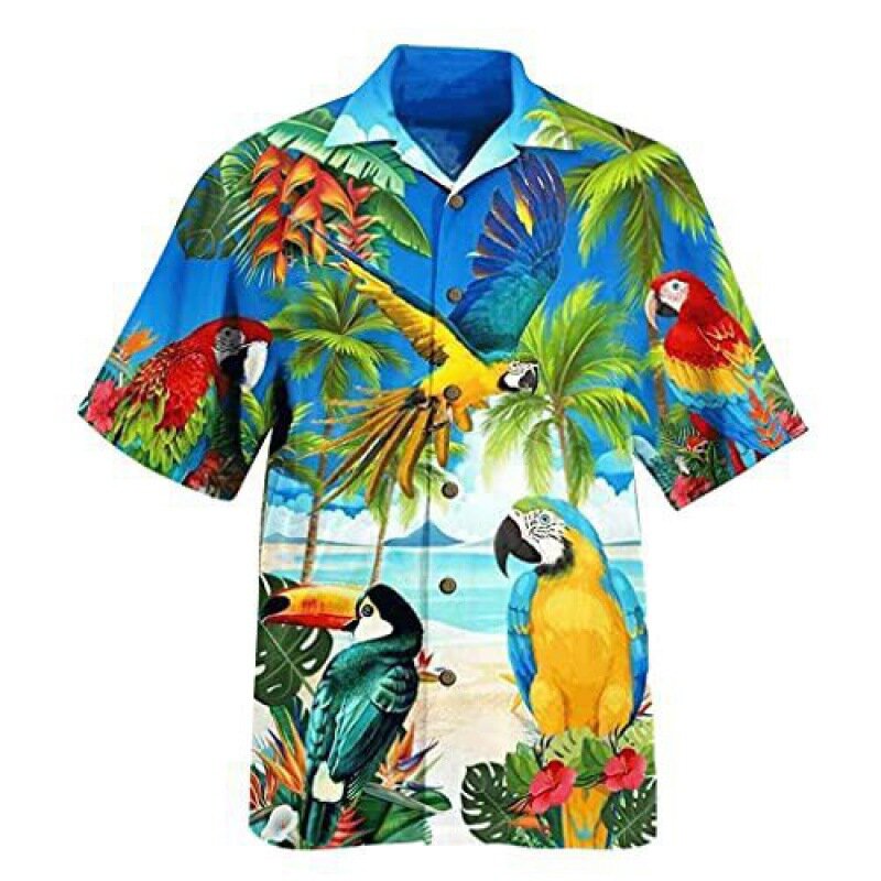 2023 الصيف الشباب موضة هاواي طباعة قصيرة الأكمام قميص الرجال الشاطئ