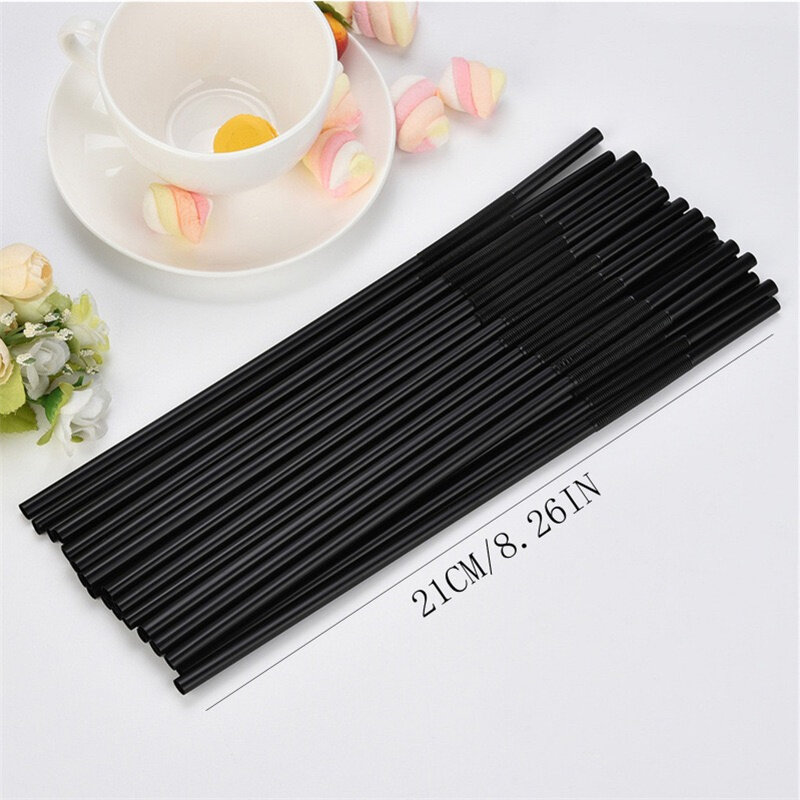 500 Pieces Disposable Straws Plastic Kitchenware Bar Party Events  Supplies Striped Bendable Cocktail Black Straws Drinking Tube