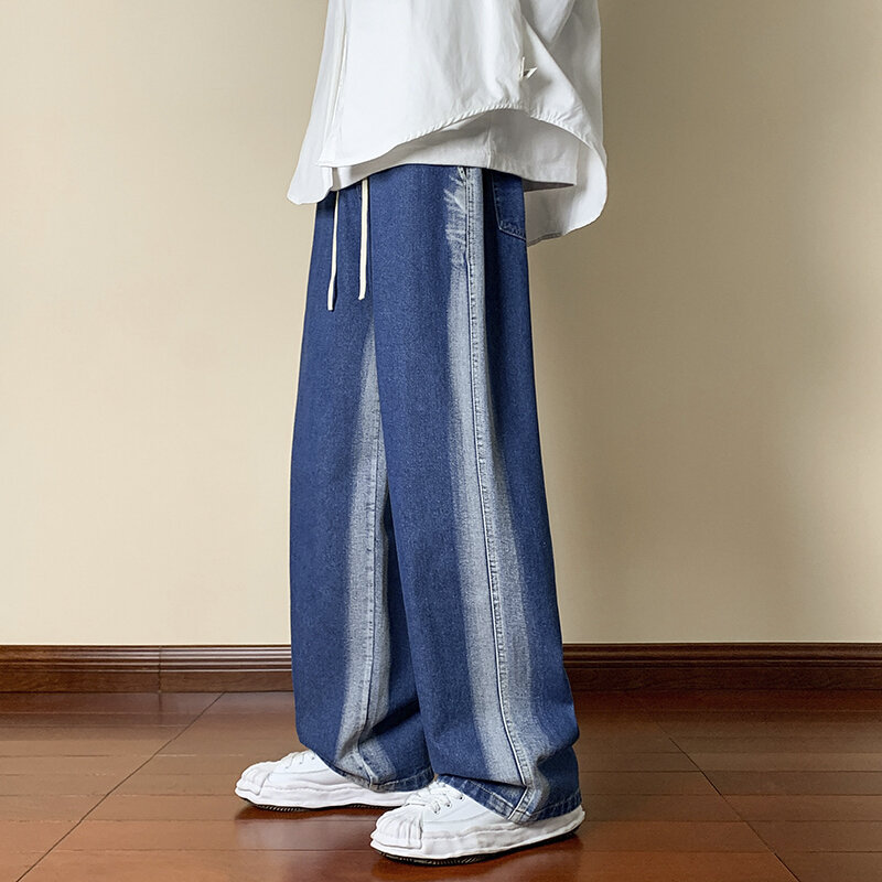 بنطلون جينز رجالي فضفاض موضة خريف 2022 من Streetwear سراويل فضفاضة مستقيمة واسعة الساق للرجال ملابس من علامة تجارية