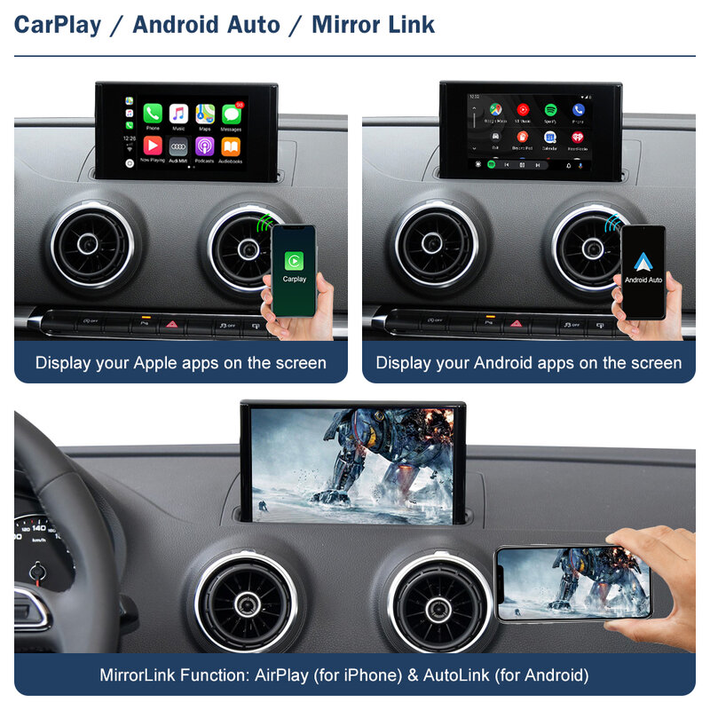 أبل اللاسلكية CarPlay أندرويد واجهة السيارات لأودي A3 2013-2018 ، مع AirPlay مرآة ربط وظائف اللعب سيارة