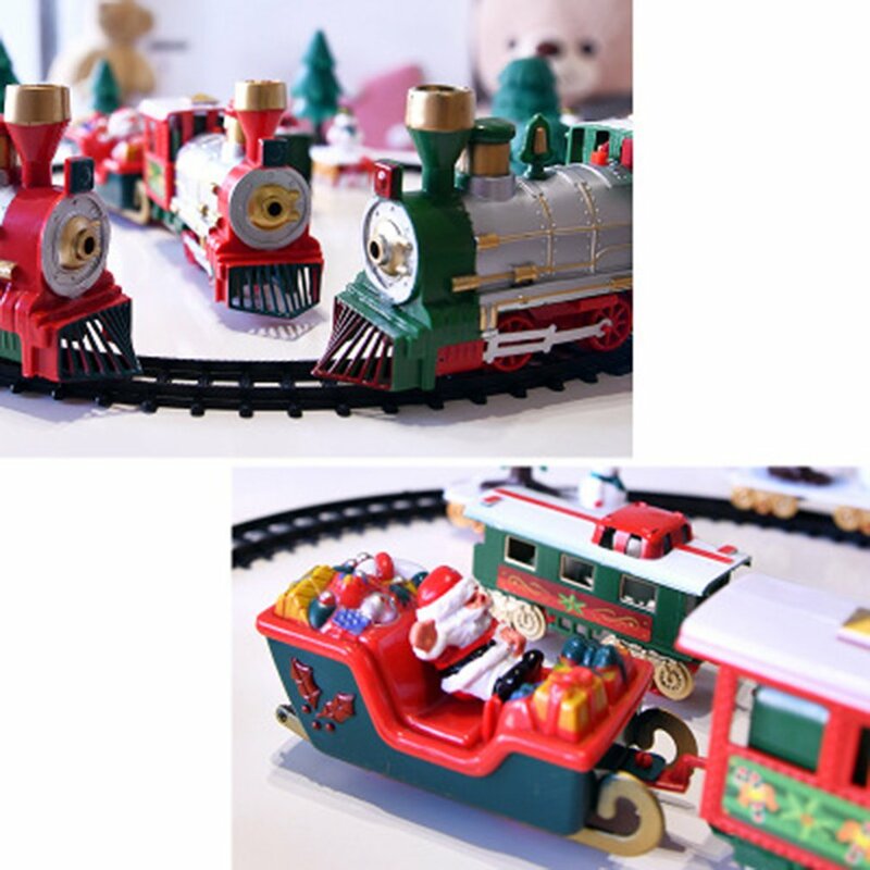 عيد الميلاد الكهربائية السكك الحديدية سيارة لعبة قطار الأطفال الكهربائية لعبة السكك الحديدية قطار مجموعة سباق النقل البري بناء اللعب
