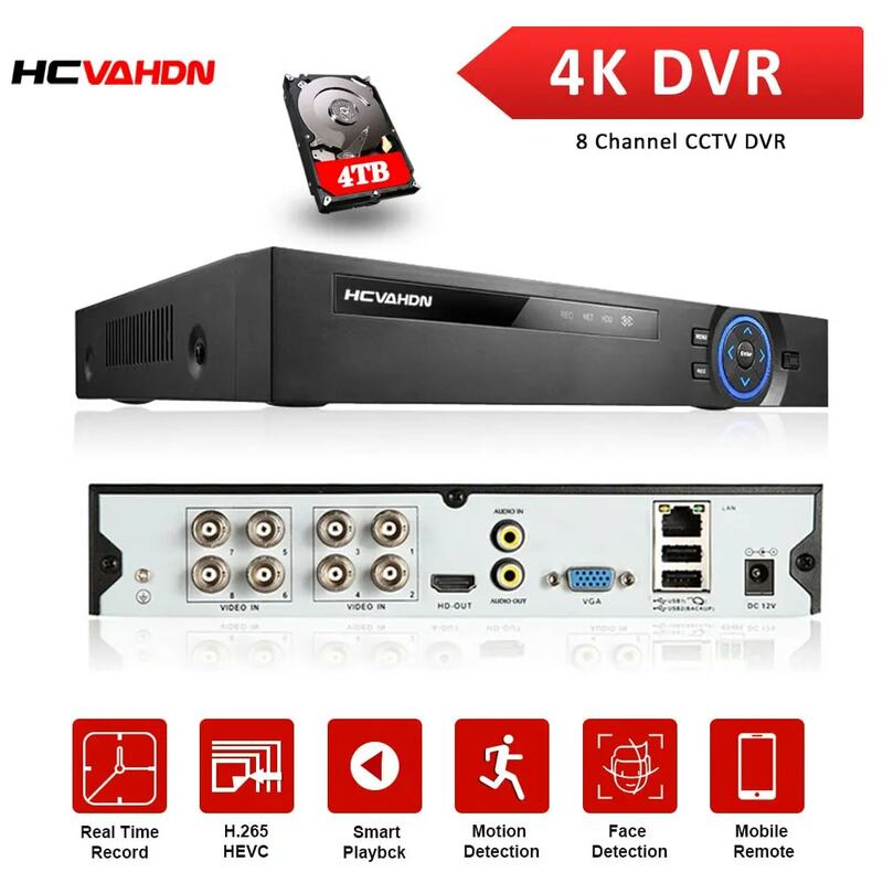 8CH 4K DVR المراقبة بالفيديو XMEYE كشف الوجه 6 في 1 الهجين DVR NVR نظام الأمن 8MP CCTV AHD DVR مسجل فيديو H.265