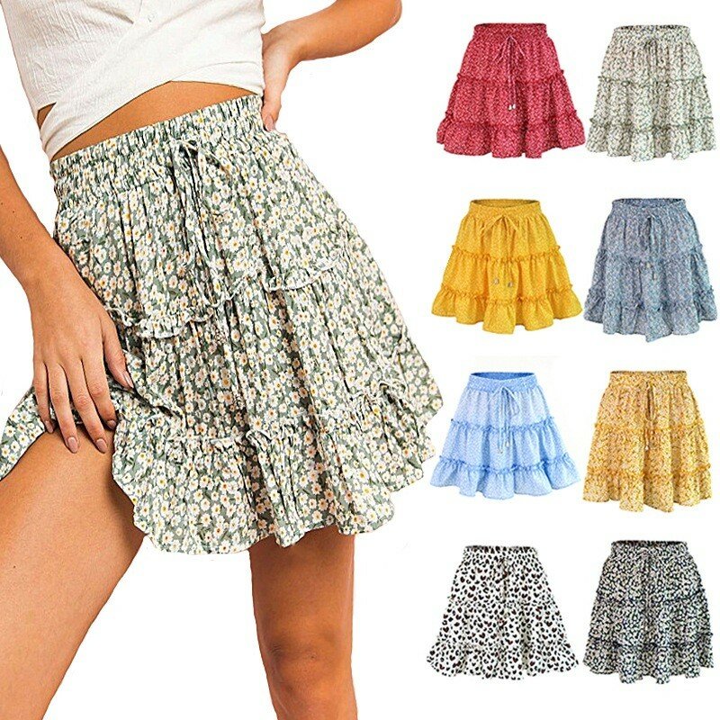 European And American Luxury Brand Women's Clothing Skirt 2022 Summer Cotton High Waist Ruffled Floral Print A-line Double Skirt