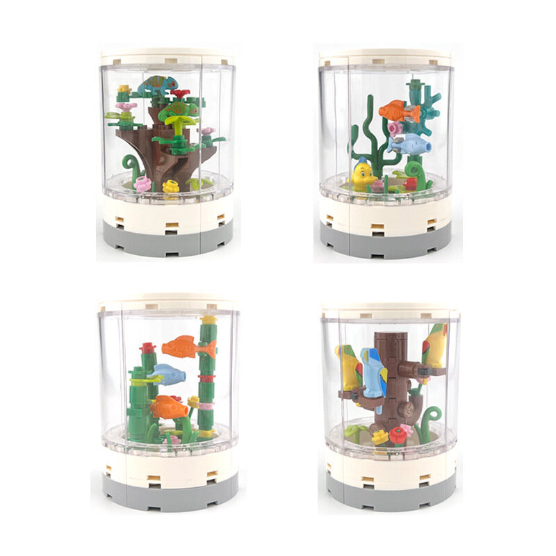 الجسيمات الصغيرة بنة الأسماك الحيوانات الاستوائية خزان متوافق MOC لتقوم بها بنفسك نموذج الرسوم المتحركة الإبداعية هدية الطوب لعب اطفال