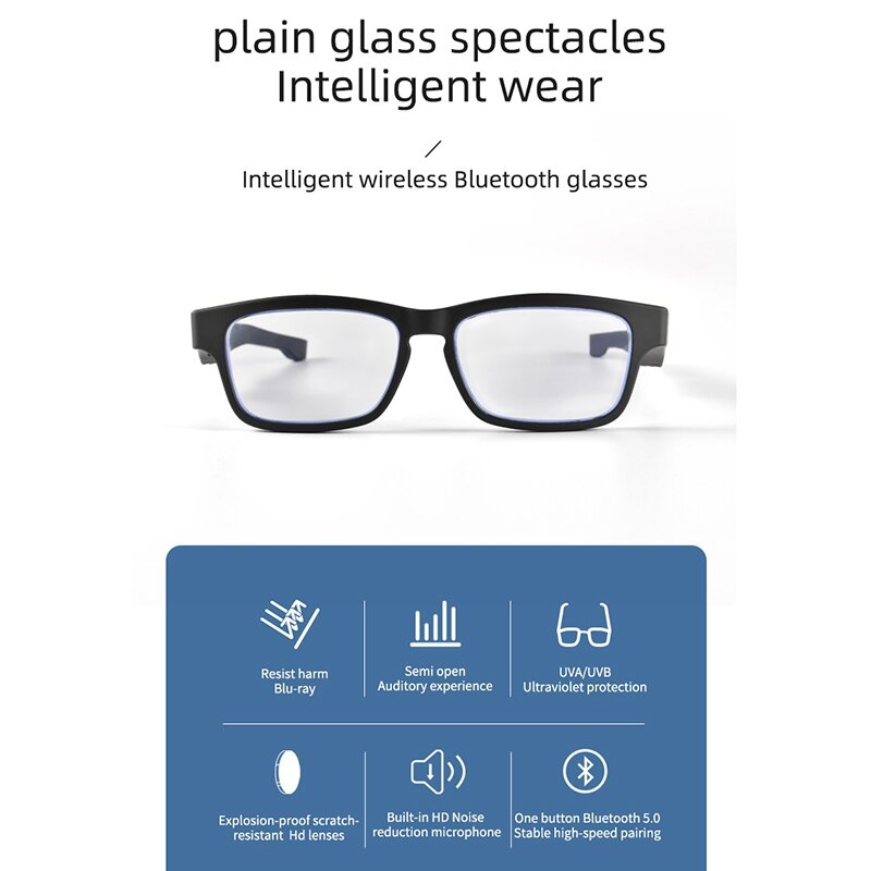أفضل العروض T1 نظارات مسطحة سماعة بلوتوث لاسلكية 5.0 بكلتا الأذنين مكالمة صغيرة الهاتف المحمول العالمي نظارات ذكية #6