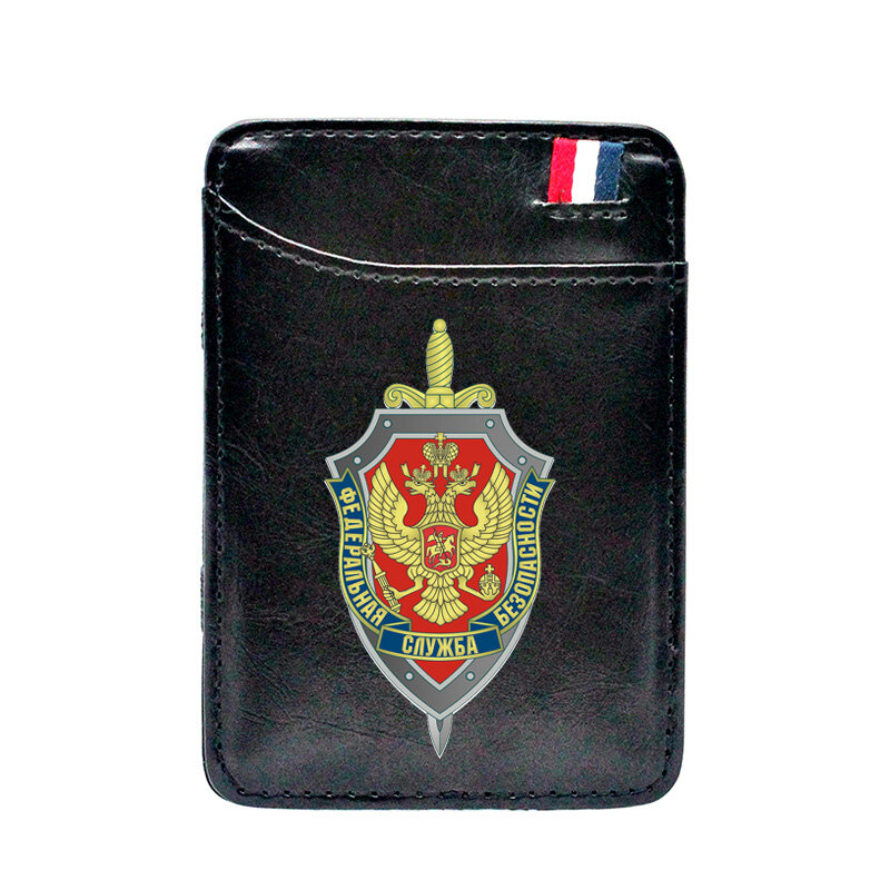 خدمة الأمن الاتحادية من روسيا طباعة الجلود بطاقة المحفظة الكلاسيكية الرجال النساء المال كليب بطاقة محفظة حامل النقدية