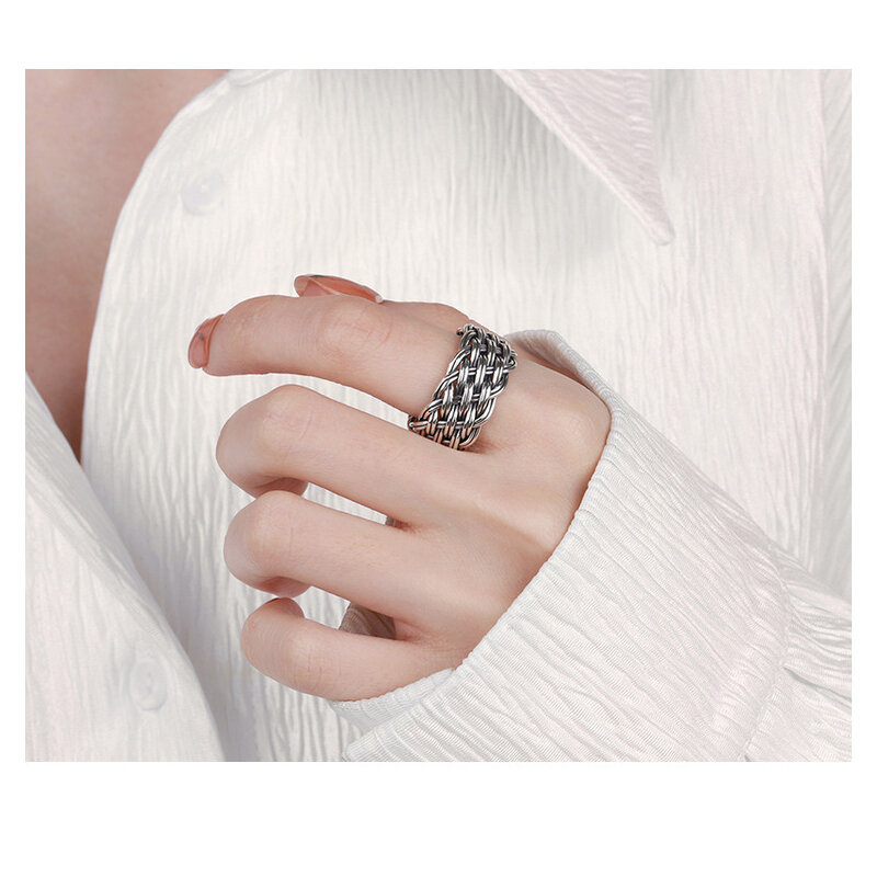 925 الفضة الأصلي المرأة خواتم كبيرة فاسق الرجعية تصميم هندسي افتتاح الإبداعية للتعديل خاتم هدية غرامة مجوهرات فاخرة