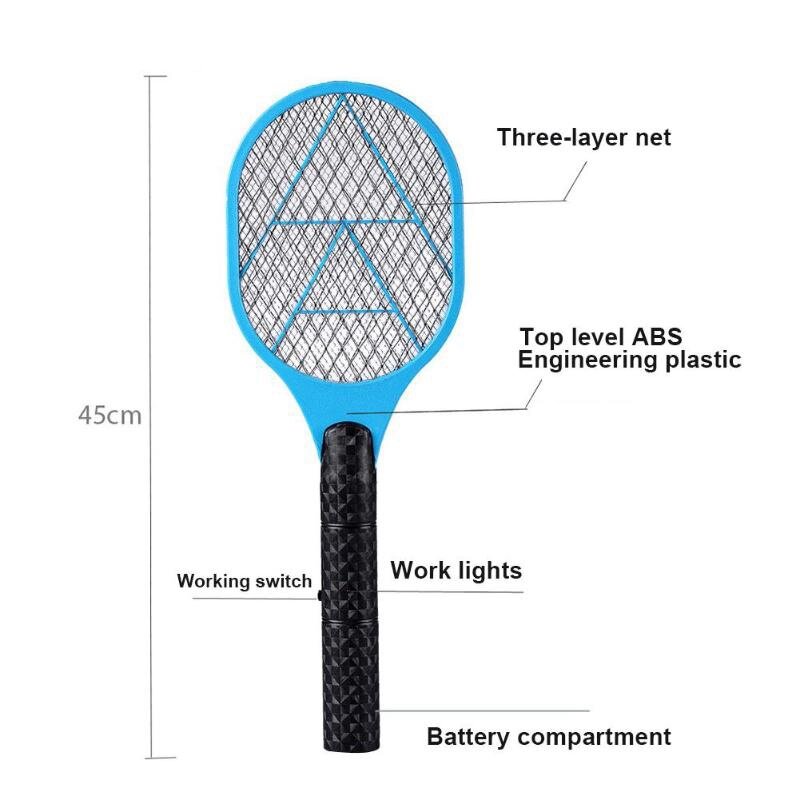 2X Batteries Electric Mosquito Swatter Anti Mosquito Fly Repellent Pest Rejecting Racket Bug Insect Repeller