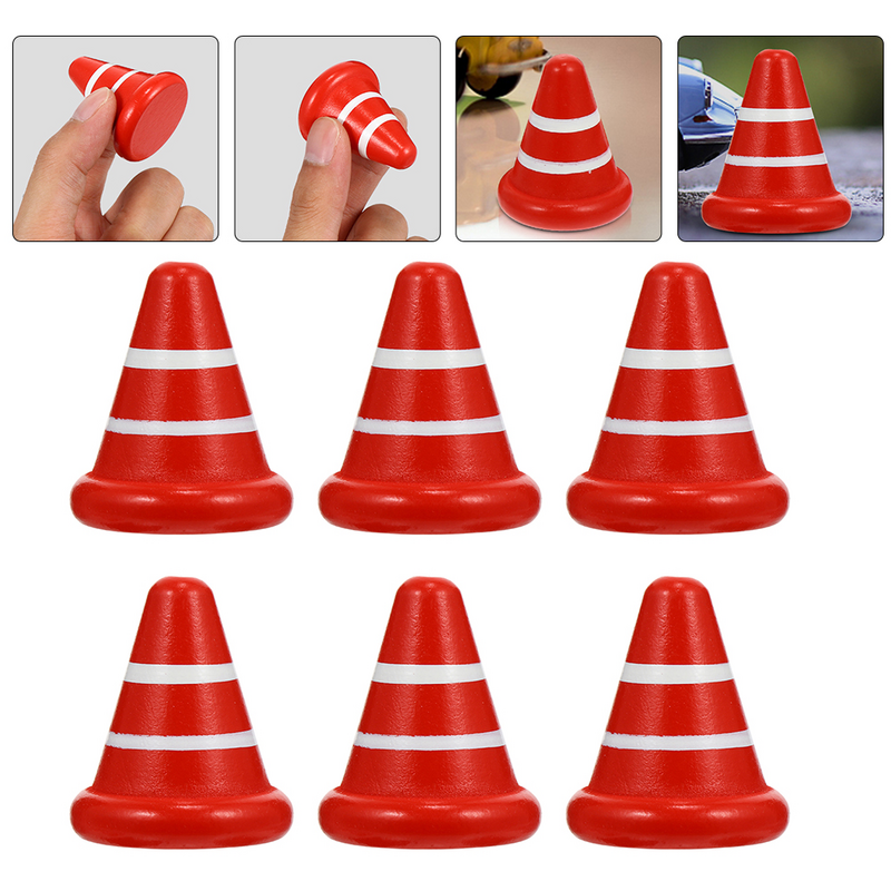 6Pcs Mini Road Cones Traffic Roadblock Model Toys Wooden Road Cone Toys Kids Traffic Toys
