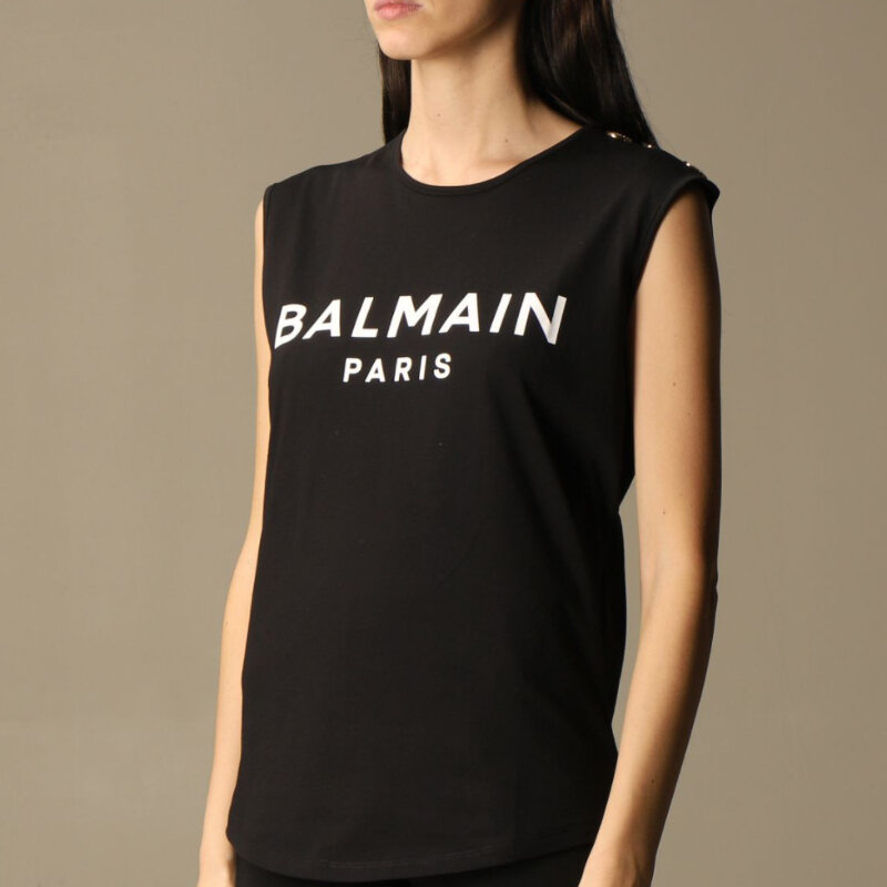 Balmain Men's And Women's Unisex Letter Printed Sleeveless Metal Button Decoration All-match Casual T-shirt