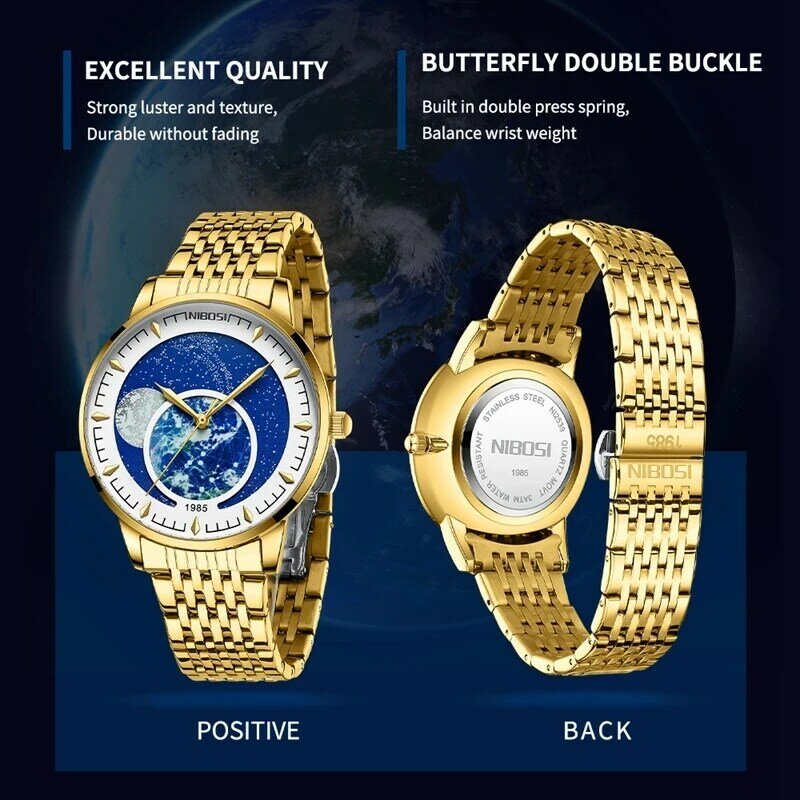 NIBOSI موضة جديدة ساعة للرجال الفاخرة الذهب الأزرق كوارتز ساعة التناظرية كرونوغراف الرياضة مقاوم للماء ساعة اليد Relogio Masculino