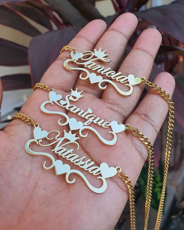 تخصيص اسم قلادة الفولاذ المقاوم للصدأ الكوبية سلسلة قلادة مع تاج أسماء مخصصة المختنق للنساء قلادة مجوهرات هدية