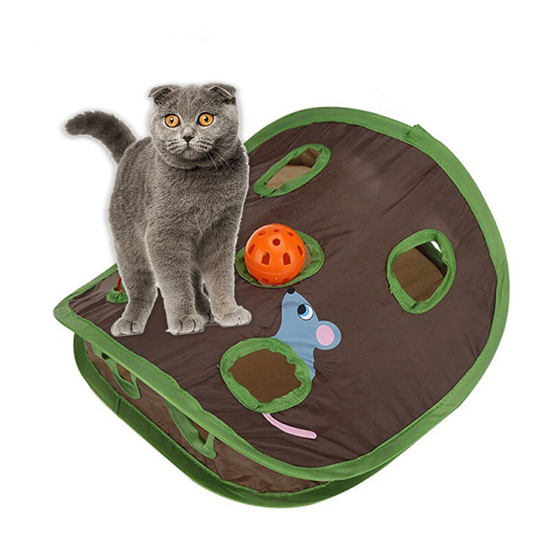 الحيوانات الأليفة القط لعبة القط الصيد الماوس لعبة تعليمية خيمة مع جرس طوي وسهلة لحمل تسعة حفرة الماوس حفرة القط لعبة الصيد