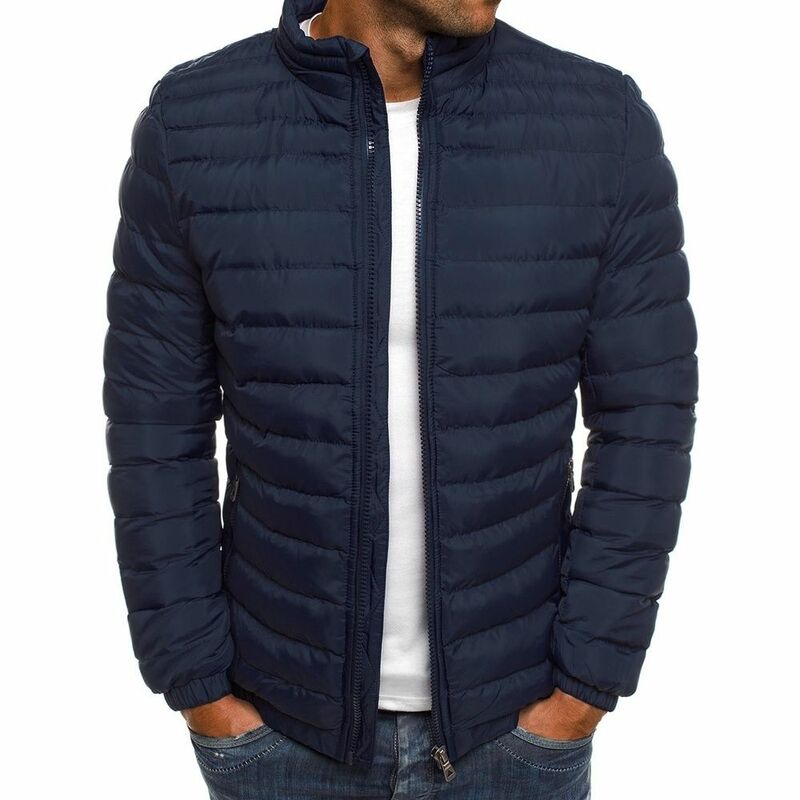 Foreign trade new European and American men's down cotton-padded jacket slim lightweight cotton-padded jacket leisure pure color