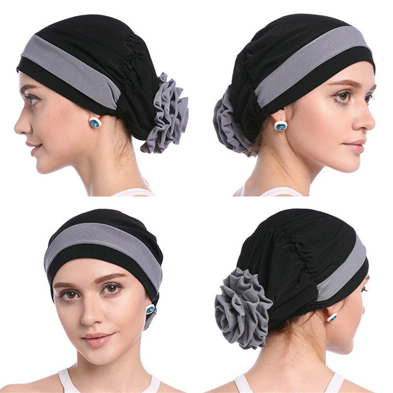H1110-حجاب مسلم بلونين ، قبعة مطبوعة بالزهور ، وشاح إسلامي ، عمامة ، غطاء رأس كامل للنساء ، هدايا رمضان