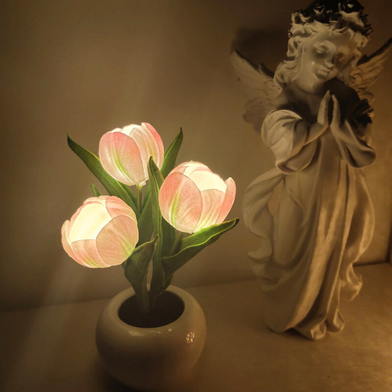 LED الخزامى ليلة ضوء زهرة الزهرية بوعاء النبات الجدول الديكور مصباح غرفة نوم جو ليلة ضوء ديكور المنزل