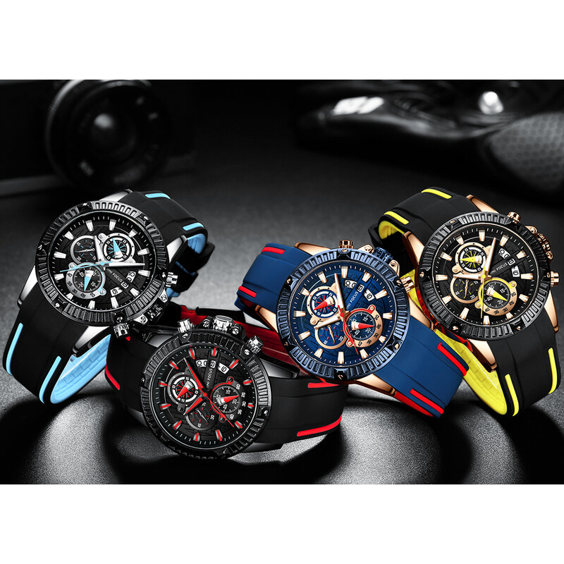 MINI FOCUS مقاوم للماء الرياضة كرونوغراف ساعة اليد للرجال ساعة كوارتز تصميم كلاسيكي أسود مشبك التناظرية ساعات ساعة التقويم
