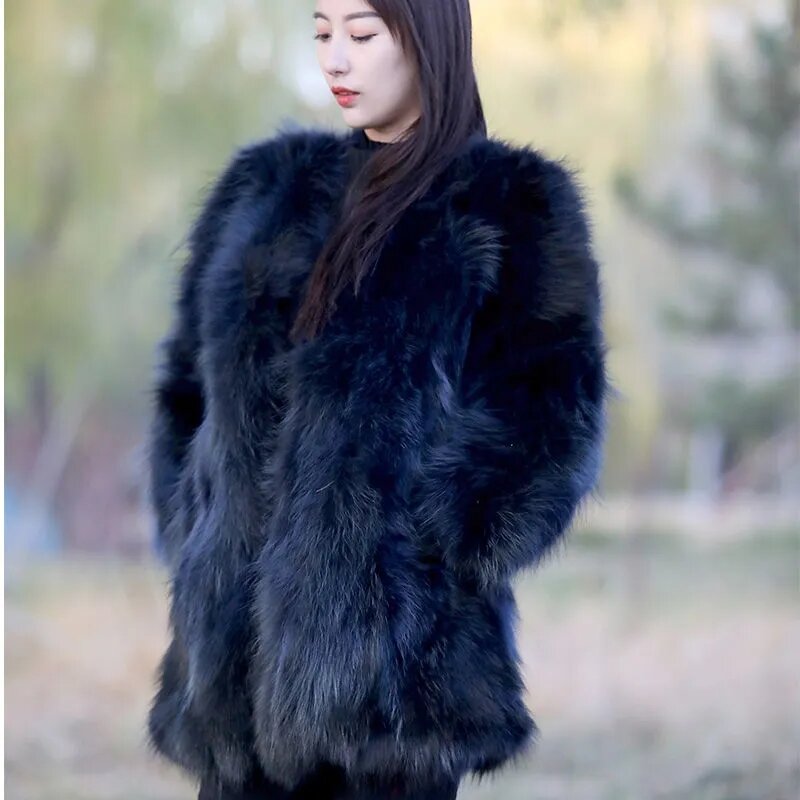 Haining's New Fox Fur Women's Coat Mid-length 2022 New Raccoon Fur Temperament Coat Winter Fur All-in-one V-neck Coat WomenTide #4