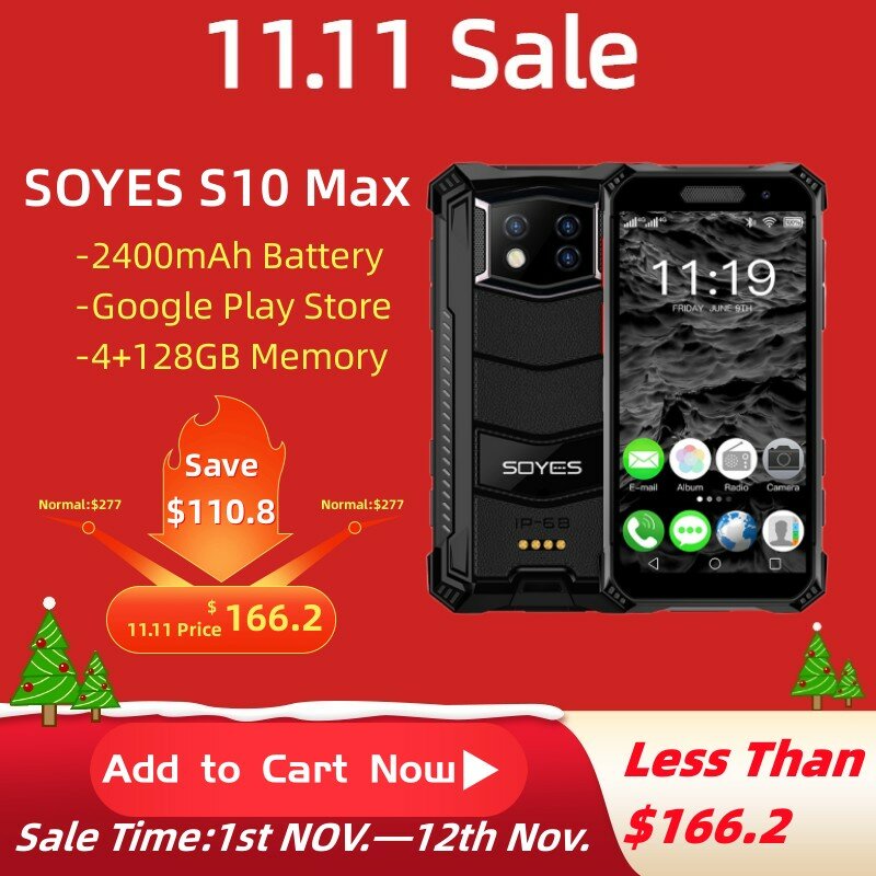 الأصلي SOYES S10 ماكس مقفلة الهاتف الذكي المصغر ثماني النواة 4GB 128GB أندرويد 10.0 IP68 مقاوم للماء المزدوج سيم هاتف محمول وعر