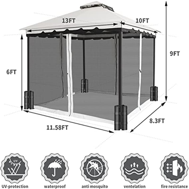 10x13FT التخييم خيمة أكشاك المظلة USA شحن مجاني شبكة البعوض صافي الباحة الصلب النسيج في الهواء الطلق حديقة جناح تلبية الحدث