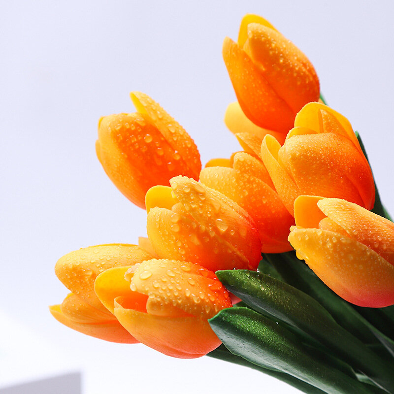 10 قطعة نابض بالحياة الاصطناعي الزنبق فلور الاصطناعي الديكور Mariage وهمية الزهور Tulipany Silikoniwe الزفاف باقات kwiati