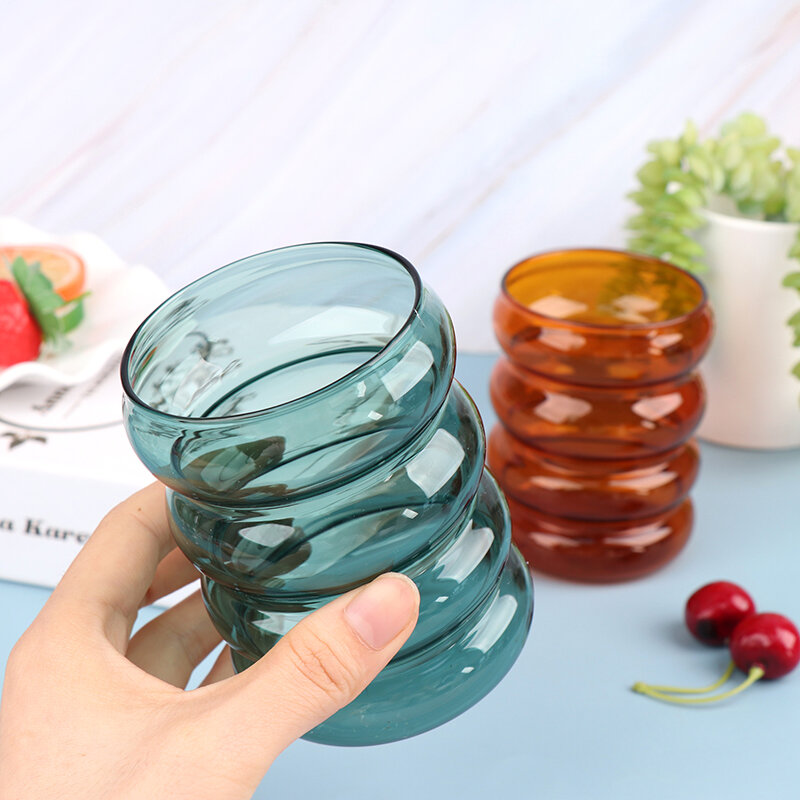 زجاجة ماء شكل متموج كوب زجاجي مقاوم للحرارة درينكوير المنزل درينكوير
