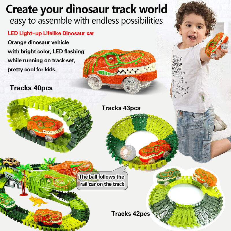 دمى الديناصور-195 قطعة الاطفال قطار كهربائي السكك الحديدية لعب للأطفال دييكاست محاكاة قطار التعليمية قاطرة هدية الكريسماس