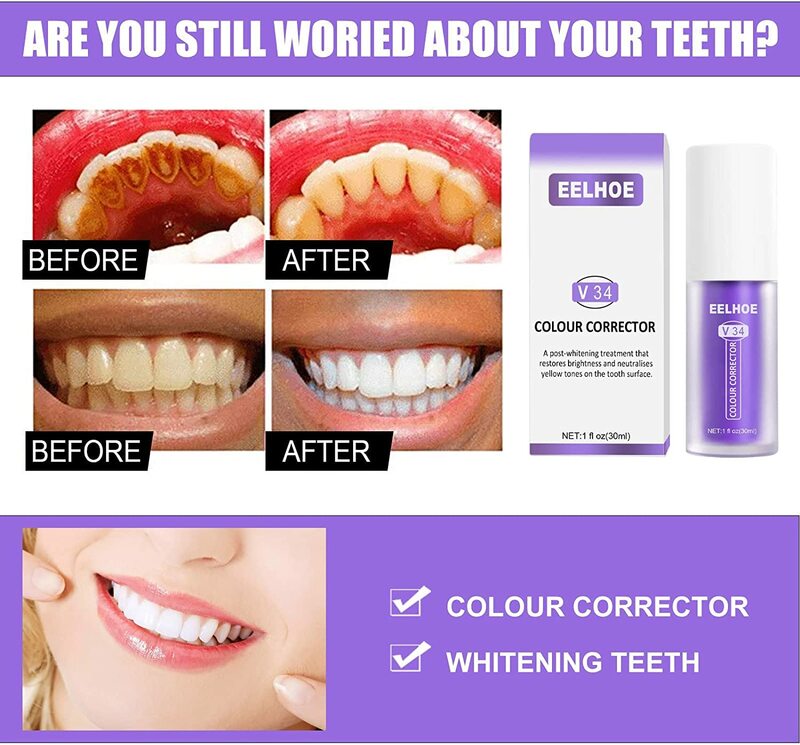30 مللي V34 لون مصحح معجون الأسنان إزالة البقع معجون أسنان مُبيِّض كريم إزالة بقع الأسنان المحمولة تبييض هلام