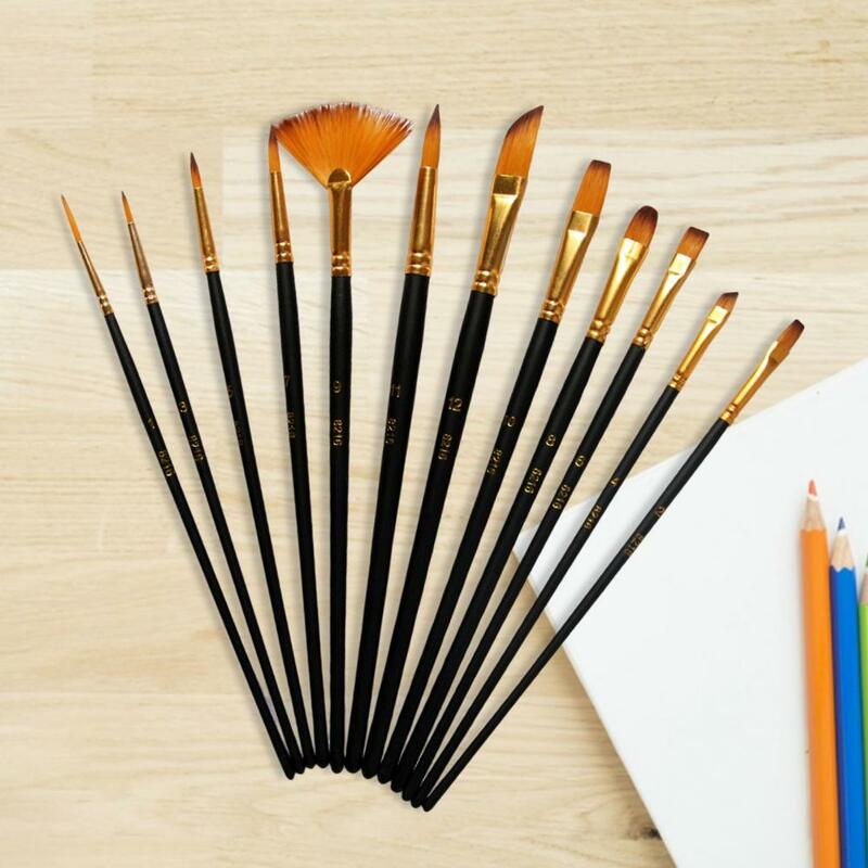 Lightweight 12Pcs/Set Useful Professional Painting Drawing Brush Pens Art Tool Wooden Handle Paint Brushes Reusable   for Gift