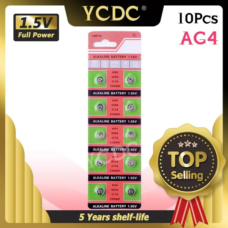 10pcs/card 1.55V AG4 SR626 177 For Watch Toys Remote Cell Coin Alkaline Battery 626A 377A CX66W LR626 377 Button Batteries
