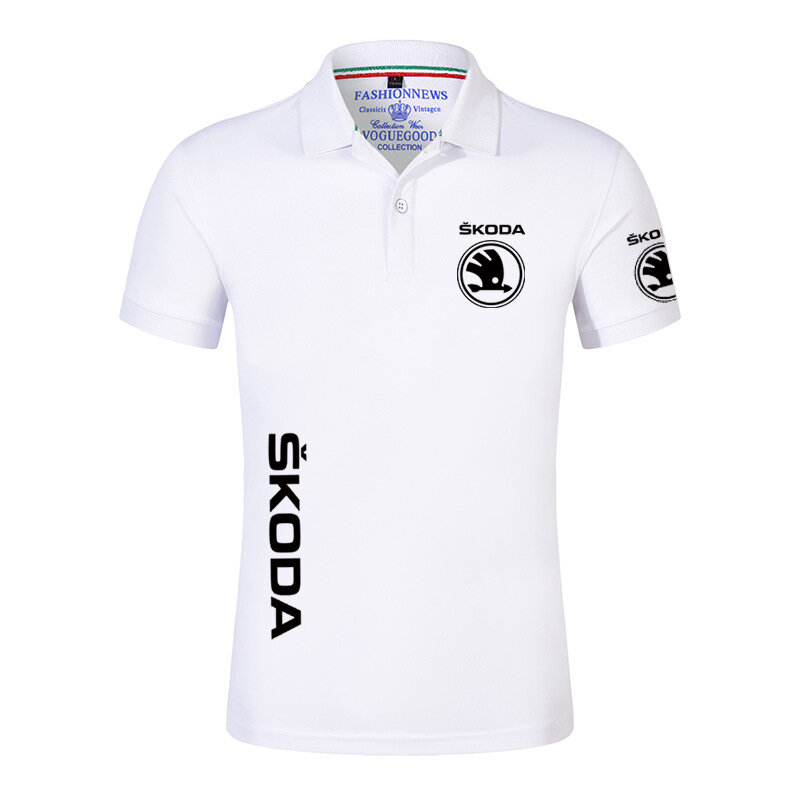 2022 جديد رجل سكودا شعار سيارة الصيف قصيرة الأكمام قمصان بولو الطباعة الكلاسيكية الصلبة عادية تخصيص مريحة الرياضة القمم