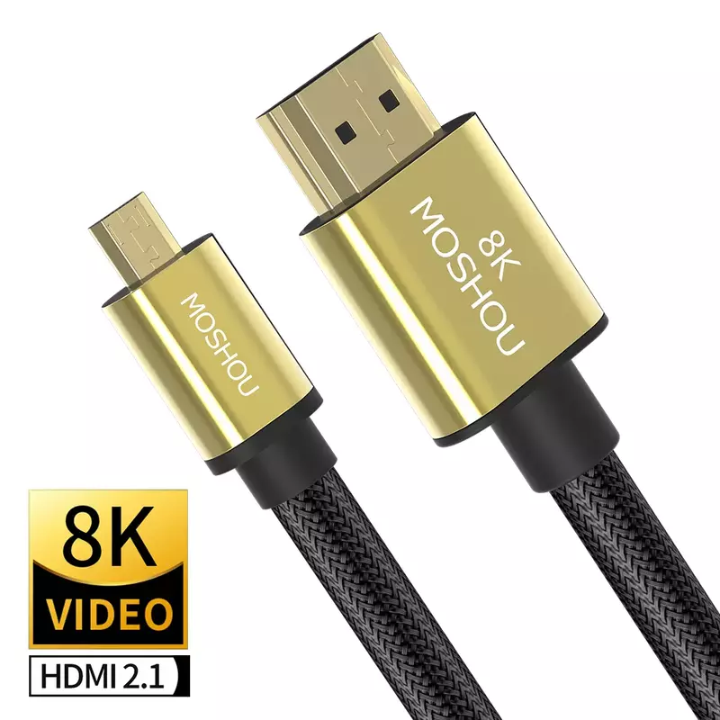 Moshou 8K مايكرو HDMI كابل وصلة بينية مُتعددة الوسائط وعالية الوضوح الذكور إلى كابل موصل ذكر 1m 1.5m 3m 5m 3D 1080P 1.4 النسخة ل اللوحي كاميرا مايكرو HDMI كابل