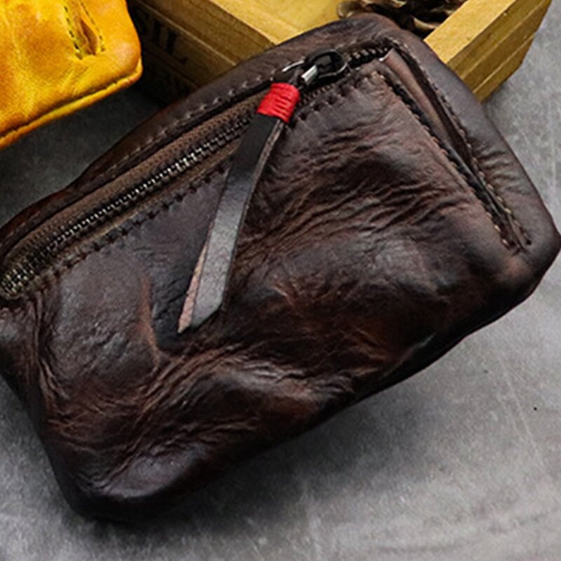 2X Vintage الرجال جلد طبيعي صغير محفظة نسائية للعملات المعدنية بطاقة محفظة بحامل بطاقات مخلب الذكور قصيرة سستة صغيرة تغيير حقيبة