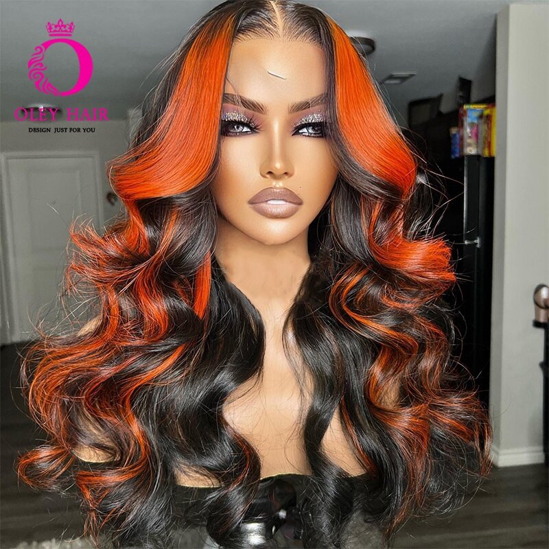 باروكات شعر مستعار للنساء ذوات البشرة السمراء مصنوعة من الدانتيل الصناعي طراز 13X4 بحجم 30 بوصة باللون البرتقالي مرتفعة