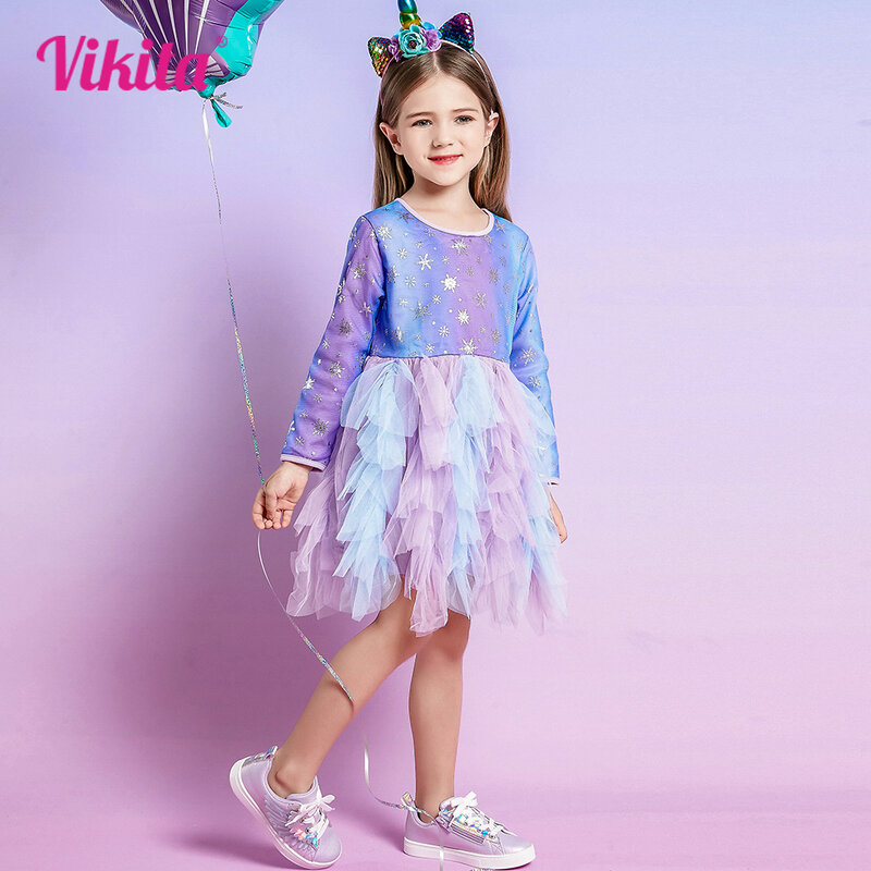 فيكيتا فستان أطفال للبنات تنورة قطنية ملونة طبقات شبكة تول فستان الأميرة الأطفال ملابس للحفلات 3-8T التصميم الأصلي