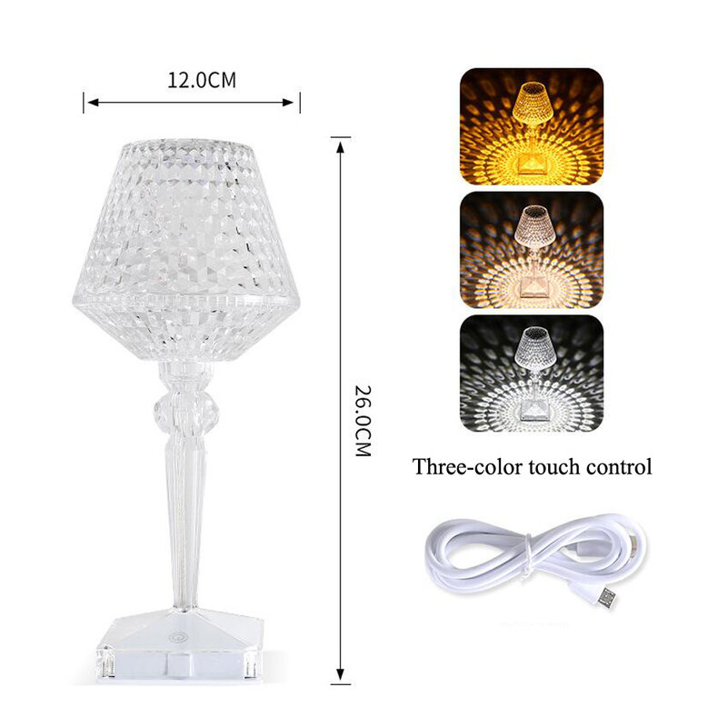 3 Colors Diamond Table Lamp Acrylic Decoration Light For Bar Bedroom Bedside Coffee Crystal LED Desk Lamps Gift LED Night Lights