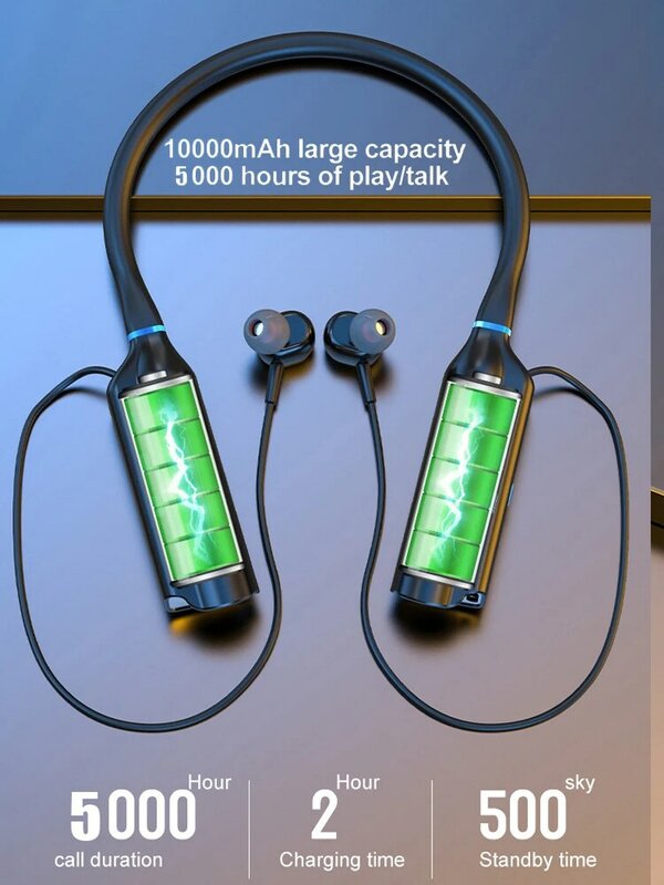 10000mAh 5000 ساعة تشغيل سماعة لاسلكية تعمل بالبلوتوث سماعات المغناطيسي الرياضة تشغيل سماعة حول الرقبة الرياضة سماعات الأذن الحد من الضوضاء