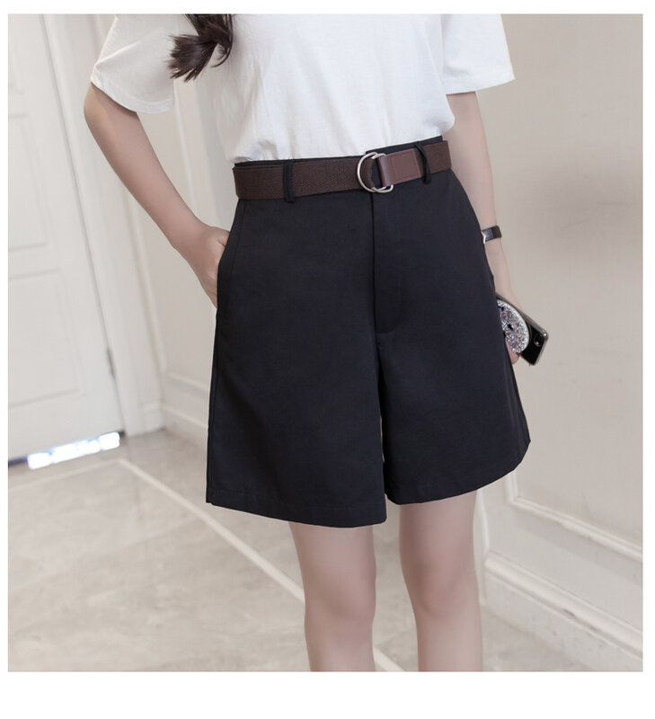 Women A-line High Waist Slim Wide Leg Short Chic Vintage Bottom 2022 Summer Shorts All-match Solid Sashes Casual Simple Shorts