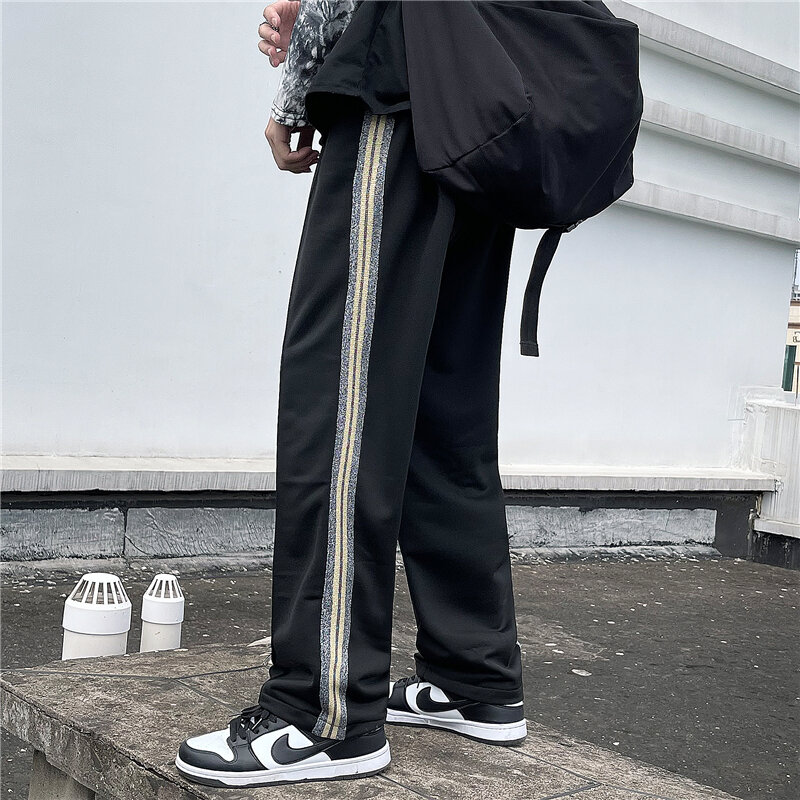 هاي ستريتس سراويل تقليدية مخططة شارع العليا للرجال نسائي قديم Sweatpants غير رسمي 2022 موضة خريف مستقيم بنطال ذو قصة أرجل واسعة
