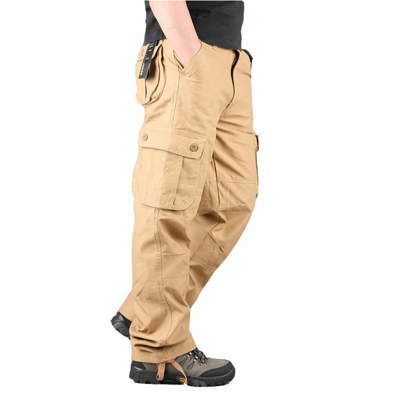 الرجال البضائع السراويل القطن عادية متعددة جيوب العسكرية التكتيكية السراويل الذكور أبلى فضفاض مستقيم بنطلون طويل حجم 29-44 #4