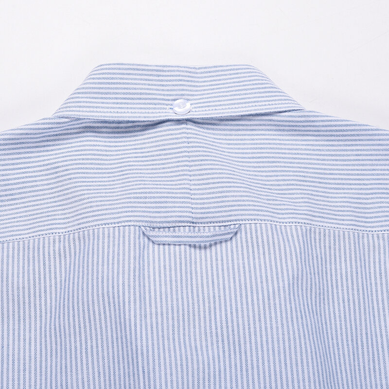 TB THOM الرجال قميص الأزرق مخطط شارة الرجال ملابس الصيف أكسفورد عادية سليم كم قصير الكورية موضة عالية الجودة القمم