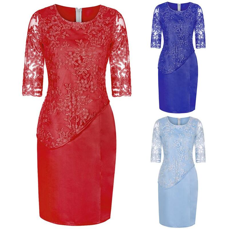 40%HOTPlus Size Party Sheer Half Sleeve Floral Lace Layered Mother of Bride Midi Dress