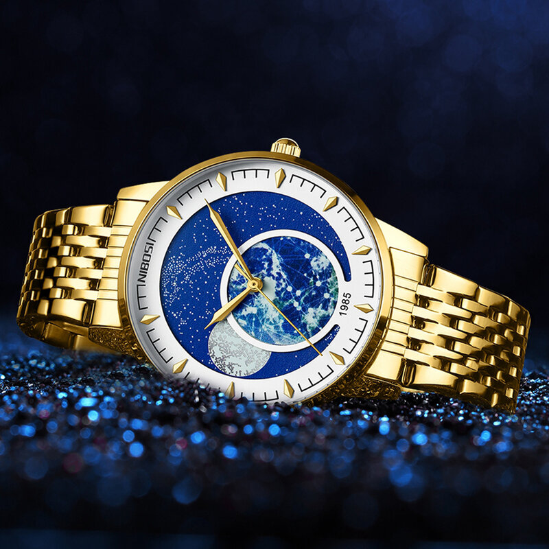 NIBOSI موضة جديدة ساعة للرجال الفاخرة الذهب الأزرق كوارتز ساعة التناظرية كرونوغراف الرياضة مقاوم للماء ساعة اليد Relogio Masculino