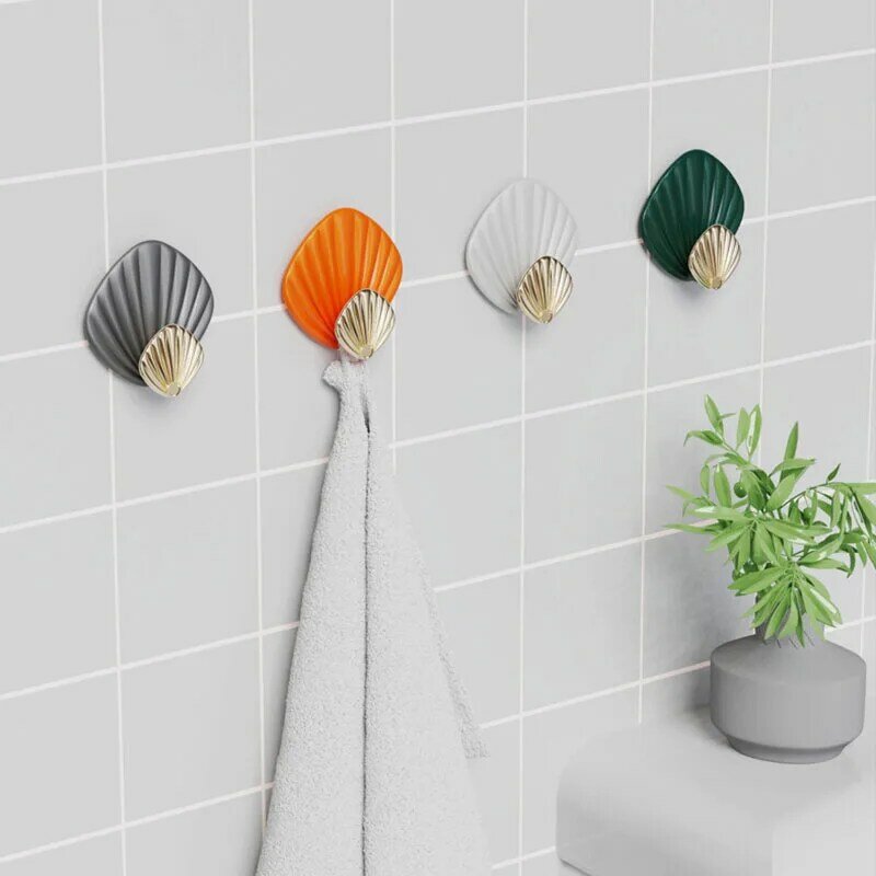 4PC Shell Shape Hanging Hooks Multi-function Hooks for Bathroom Home Accessories Storage Organizer Aesthetic Decoration Gadgets