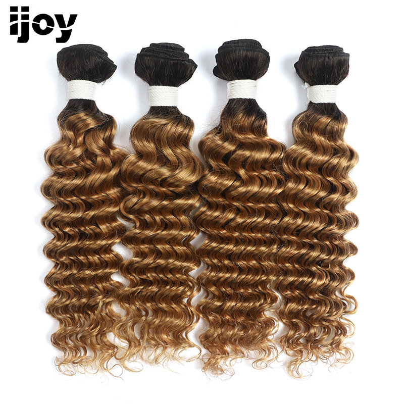 Deep Wave Human Hair Bundles With Closure IJOY Ombre Blonde Colored Hair Weave Bundles With Closure 13x4 Non-Remy Hair Extension #3