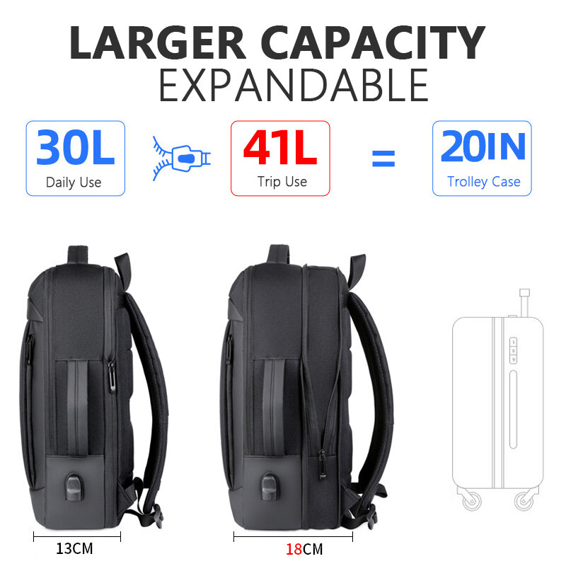 ديسكفري 40L سعة كبيرة قابلة للتوسيع 17 "محمول على ظهره USB شحن حقيبة مدرسية مقاوم للماء السويسري متعددة الوظائف حقيبة السفر