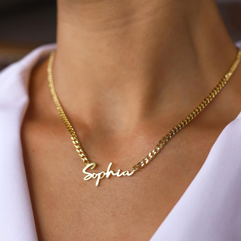 مخصص اسم القلائد للنساء شخصية مخصصة الذهب الفولاذ المقاوم للصدأ 3 مللي متر الكوبية سلسلة اسم قلادة قلادة مجوهرات