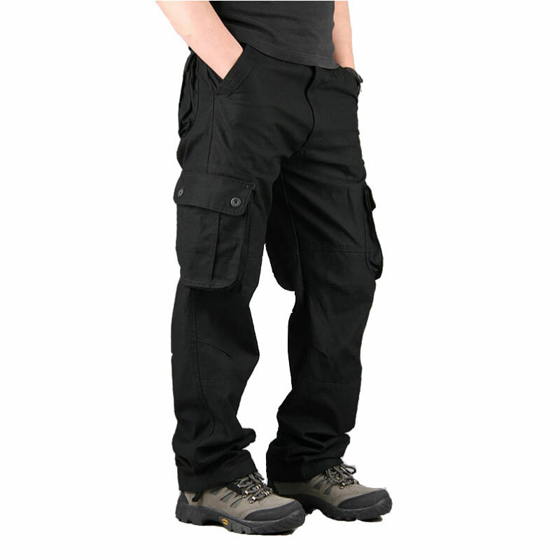 الرجال البضائع السراويل القطن عادية متعددة جيوب العسكرية التكتيكية السراويل الذكور أبلى فضفاض مستقيم بنطلون طويل حجم 29-44 #2