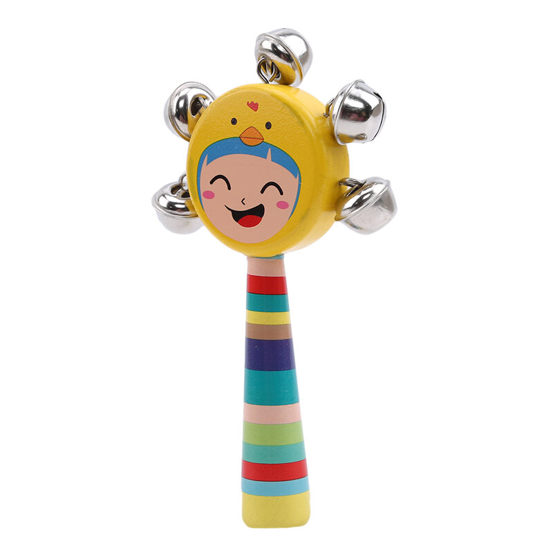 Wooden Maraca Bell Baby Toys Children's Wooden Cartoon Smiley Rattle Infant Early Childhood Teaching Aids Rattles Baby Toys