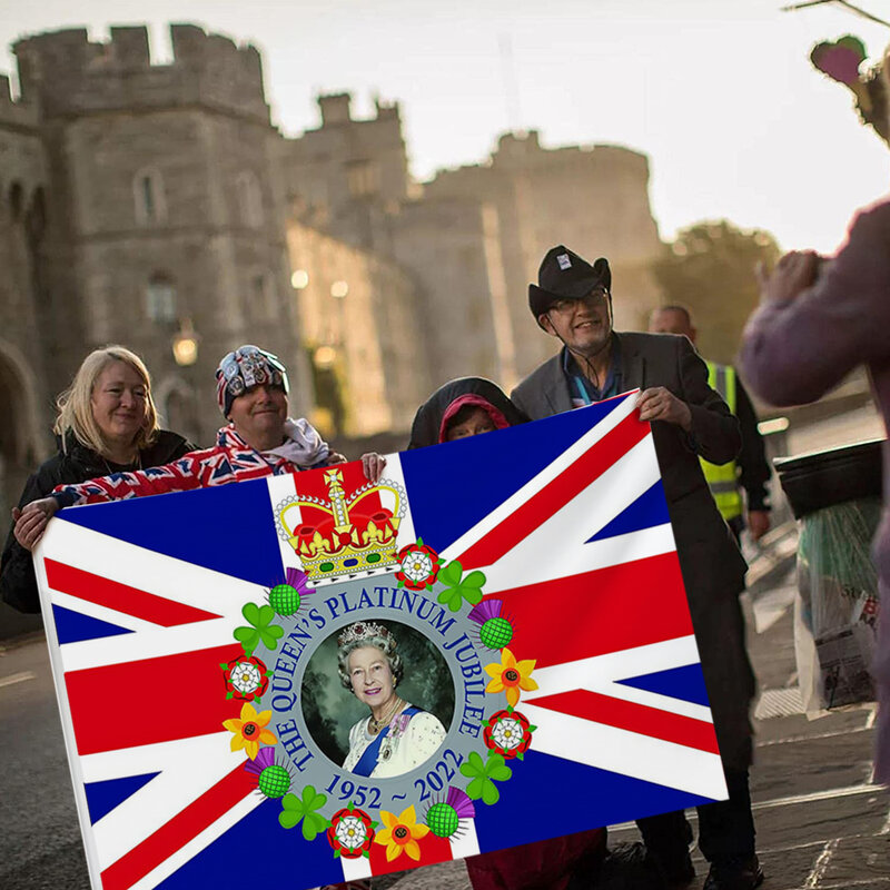 الملكة إليزابيث العلم 5 x 3FT البوليستر الحداد الكبير إليزابيث الثانية راية الطقس واقية إحياء ذكرى الملكة المملكة المتحدة العلم